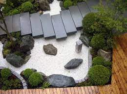 The gravel path contains a japanese dry river bed and an inukshuk sculpture, metaphysically designed. Japanese Inspired Gardens Plastolux Japanese Garden Asian Garden Japanese Garden Design