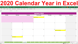 2020 excel calendar template 2020