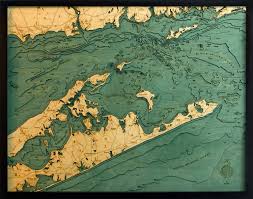 Long Island The Hamptons 3 D Nautical Wood Chart 24 5 X 31 Dark Frame