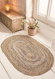 denim and jute braided oval rug 90 x