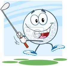 Happy golf ball cartoon character swinging a golf club • wall stickers golf  club, golf ball, golfing | myloview.com