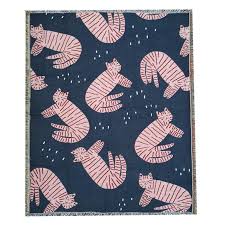 Pink Cat Throw Blanketwoven Cotton