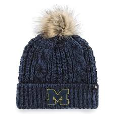 47 Brand University Of Michigan Womens Navy Meeko Cuffed Knit Hat With Pom
