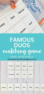 Word search puzzles are a great way to keep people entertained, keep their mind active and feel proud of their success. Alzheimer S Activity Famous Duos Game Free Printable