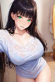 big boobs, blue eyes, Alploo, anime, anime girls, wet clothing, wet |  1024x1536 Wallpaper - wallhaven.cc