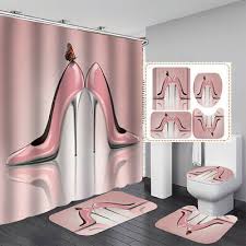 Pink High Heel Shower Curtain Set Non