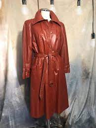 Vintage Leather Trench Coat Womens