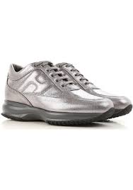 Hogan Interactive Womens Sneakers In Silver Leather