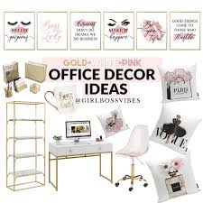 gold white and pink office décor