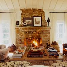 Rustic Stone Fireplace Country