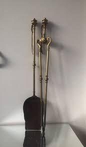 French Antique Fireplace Tools In Brass