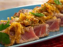 grilled tuna with caramelized onions