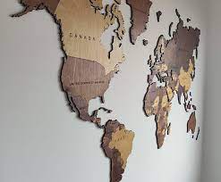 Wooden World Map Wall Art With Push