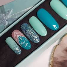 Turquoise Nails Glitter And Hand
