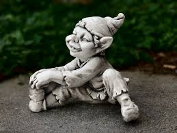 Sitting Smiling Troll Statue Cement