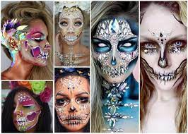 glitter and gem skull makeup that