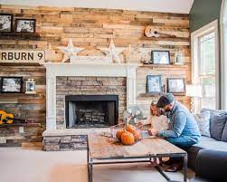 Pallet Wall Around Fireplace Rustic