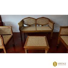 teak wood and cane sofa set with table