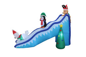 The Holiday Aisle 9 Foot Long Christmas Inflatable Trio Polar Bear Penguin And Reindeer Playing On Slide Yard Decoration
