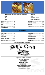 bill s grill menus in wilson north