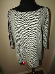 Details About Chicos Black Tan Geo Pullover Top Cotton Blend 3 4 Sleeves Sz 1 Small Zigzag