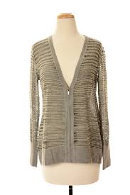 Classiques Entier Gray Striped Wool Blend Knit Cardigan Sweater