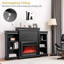Costway 70 In Black Fireplace Tv Stand