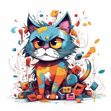 cartoon cat with colorful paint