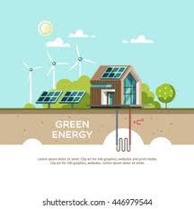 Stock vektor „Zelená energie ekologický moderní dům. Sluneční,“ (bez  autorských poplatků) 446979544 | Shutterstock