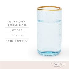 twine aqua bubble gold rim glass