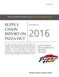 Supply Chain Management Report On Pizza Hut Karachi