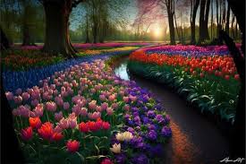 Stunning Tulip Flower Garden In Holland