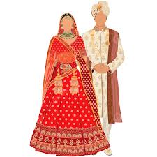 indian wedding couple outfits standing