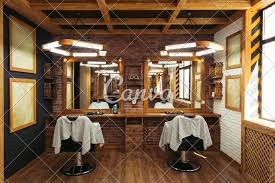 Modern Empty Barbershop Interior With Chairs Mirrors And