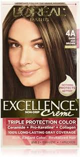 All blondes brunettes reds colour mixers naturals ash beige golden high lift blondes violets coppers plums black. Amazon Com L Oreal Paris Excellence Creme Permanent Hair Color 4a Dark Ash Brown 100 Gray Coverage Hair Dye Pack Of 1 Chemical Hair Dyes Beauty