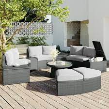Tiramisubest 10 Piece Wicker Outdoor Patio Rattan Sectional Sofa Set Furniture Set With Gray Cushions