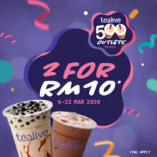 Get rm4 cashback with a minimum spend of rm6.60 in a single receipt at participating tealive stores and pay with touch 'n go ewallet pay function. Get 2 Beverages At Tealive For Only Rm10 From 6th To 22nd March 2020 Kl Foodie