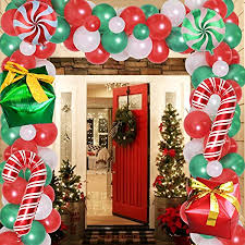 We added large fluffy candy cane ornaments, fancy glittered ornaments from at home, and red and white ornaments from walmart. Joymemo Christmas Balloon Garland Arch Kit 120 Pieces Xmas Red Green Party Decorations With Candy Cane Balloons Gift Box Balloons For Wintertime Holiday New Year Birthday Amazon Co Uk Toys Games