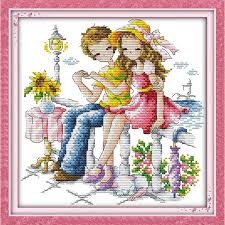 Romantic On The Side Of A Bridge Chinese Cross Stitch Kits Ecological Cotton Printed 11ct Diy Gift Wedding Decoration For Home