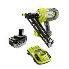 ryobi p330 psk004 one 18v cordless airstrike 15 gauge angled finish nailer with high performance 4 0 ah battery and charger kit