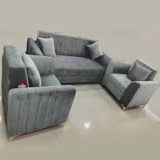 grey velvet five seater sofa set