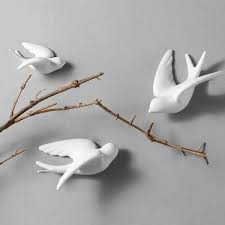 Set Of 6 White Ceramic Birds Doves