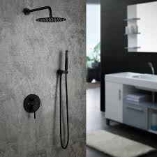 Experience luxury living with designer matte black shower heads and rails from meir australia. Modern Matte Black Wall Mounted Rain Shower System With 12 Round Rainfall Shower Head Handheld Shower
