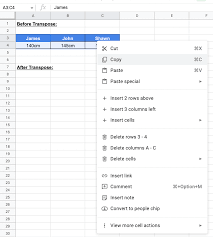 to rotate data tables in google sheets