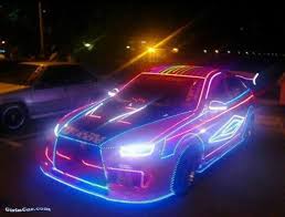 Sports Car Decked Out In Led Lights Neon Hot Rod Baybeh That Is Dang Cool Neon Car Car Headlights Inexpensive Cars
