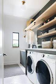 Laundry Room With Black Shiplap Wall