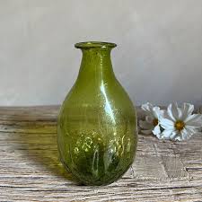 Patterned Recycled Glass Vase Green