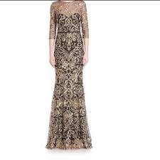 Marchesa Notte Lace Gold Black Gown Sz 12 Nwt
