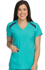 Clearance Activate By Med Couture Womens Colorblock V Neck Solid Scrub Top