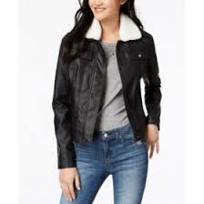 Women Guess Faux Fur Collar Faux Leather Moto Jacket The